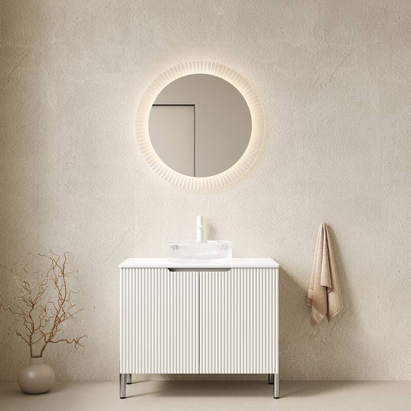 30" Freestanding Bathroom Vanity with Vessel Round Basin - White and Transparent - 30'' x 18.9'' x 34.37''
