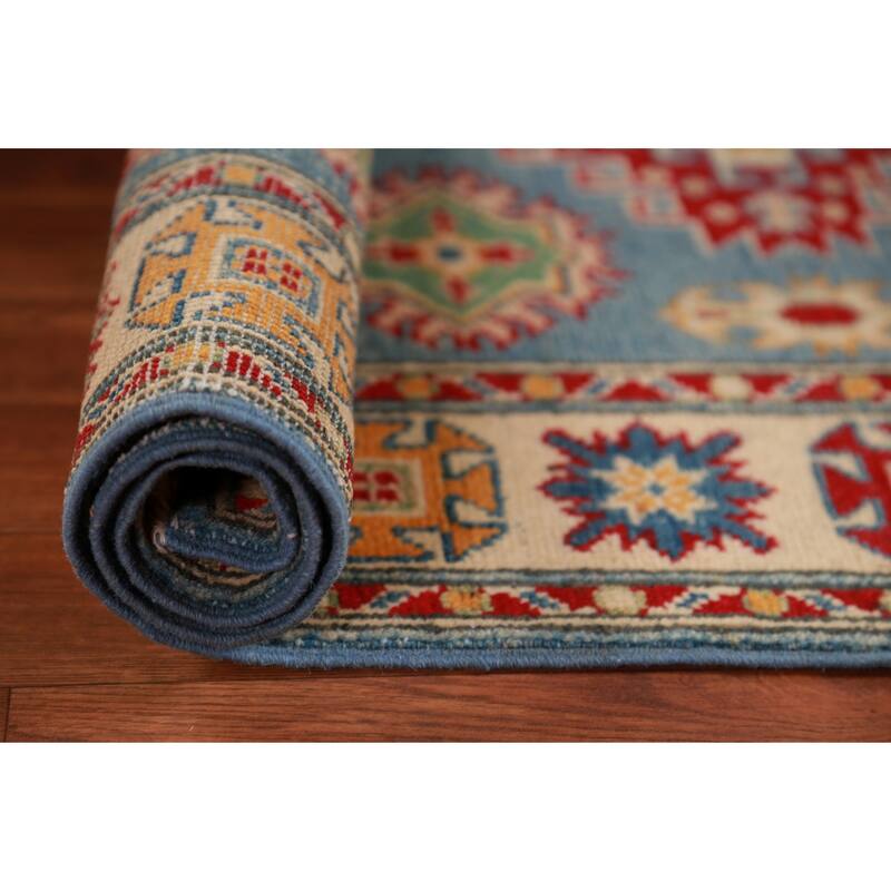 Light Blue Traditional Kazak Foyer Rug Hand-Knotted Wool Carpet - 2'7"x 3'11"