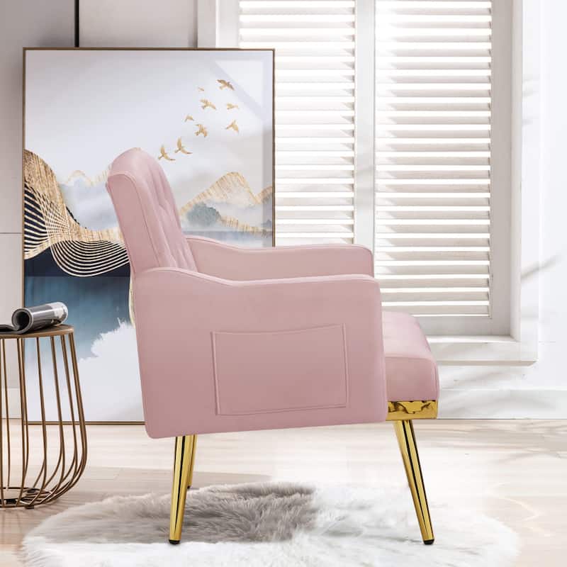 Velvet Accent Chair, Comfy Tufted Upholstered Armchair, Gold Legs - 28.7“W