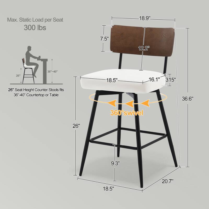 26"/ 29" Faux Leather Swivel Counter/ Bar Stools Set of 2/3