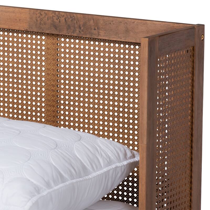 Mid-Century Modern Platform Bed - Ash Walnut Wood & Synthetic Full Size - Wrap-Around Headboard