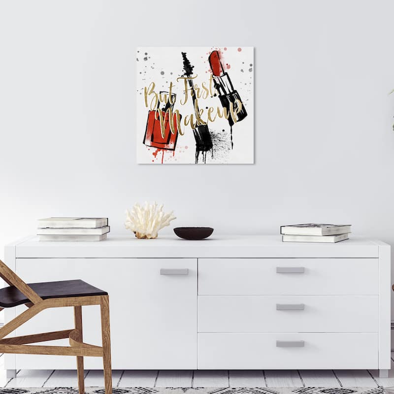 Wynwood Studio Canvas Fashion and Glam Makeup Splatter Red and Metallic Gold Glam Wall Art Canvas Print - 20 x 20