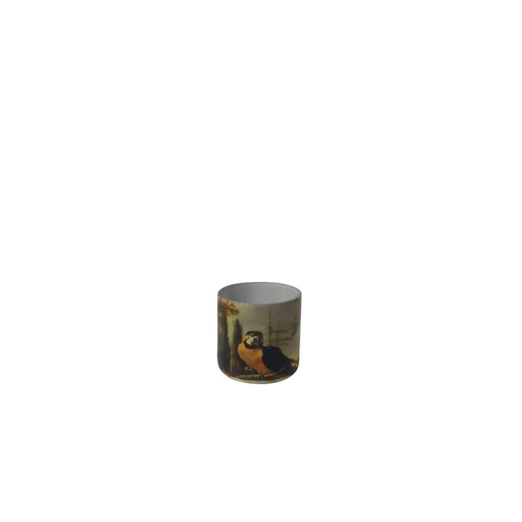Small Parrot Glass Votive Candle Holder - 6" - Multi-Color