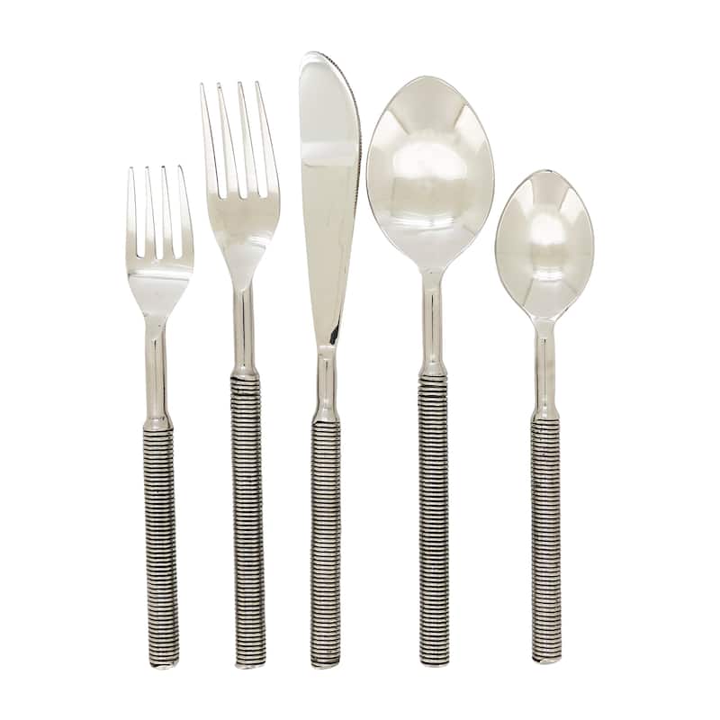 Sleek Ribbed Flatware (Set of 5) - Silver