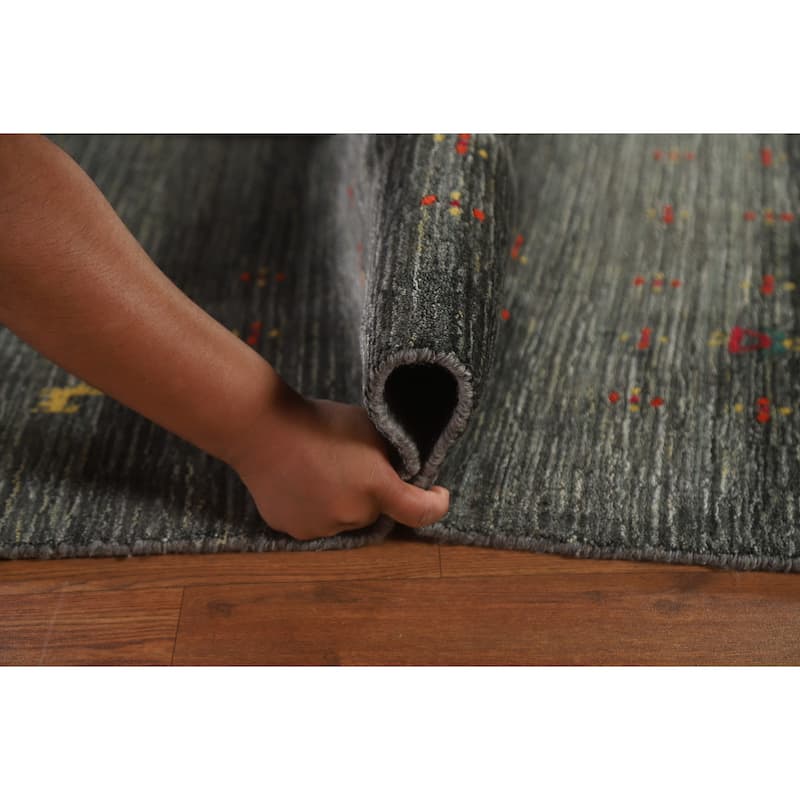 Green Gabbeh Square Area Rug Handmade Wool Carpet - 9'11"x 9'10"