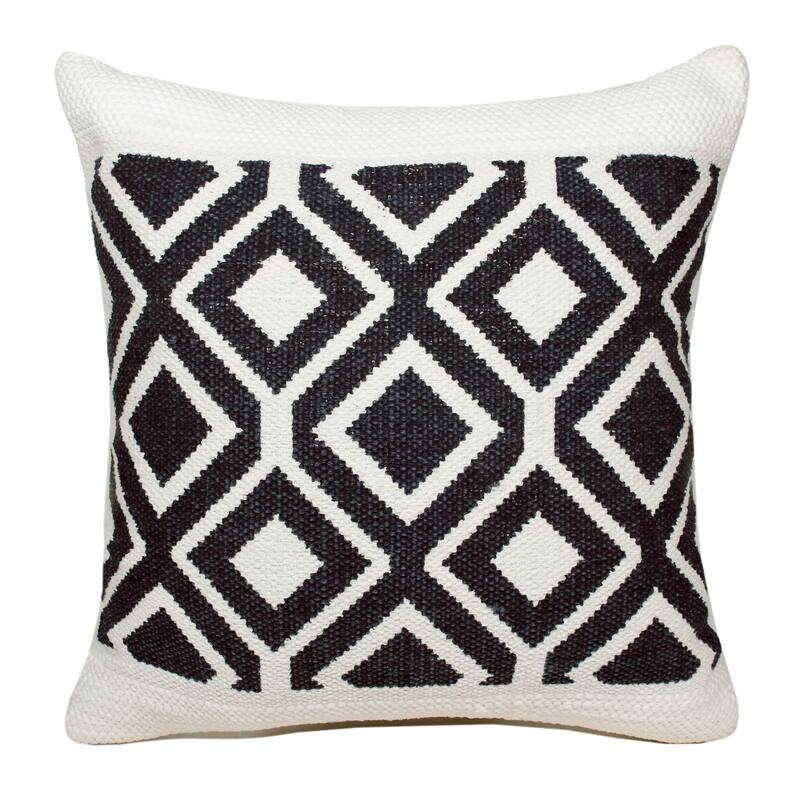 20" Navy Blue and White Tile Design Square Throw Pillow