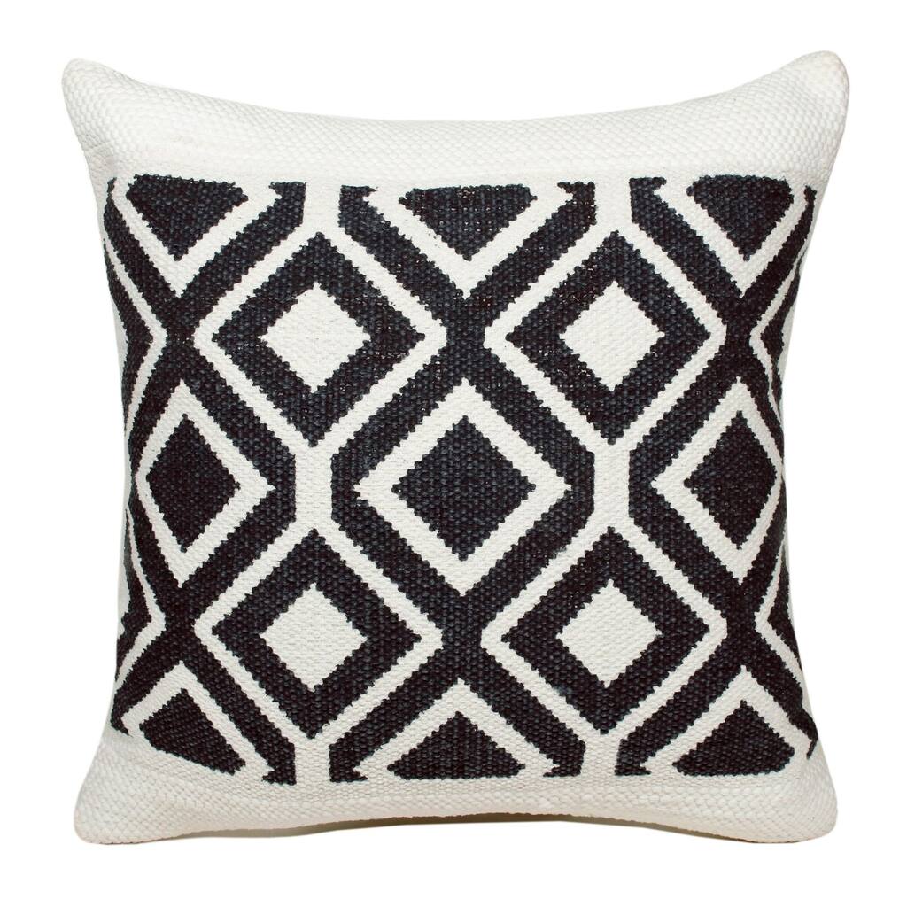 20" Navy Blue and White Tile Design Square Throw Pillow