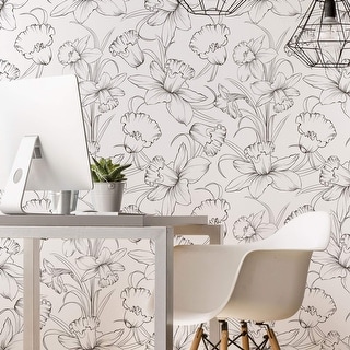 Black and White Botanical Peel and Stick Removable Wallpaper 0668 - Bed ...