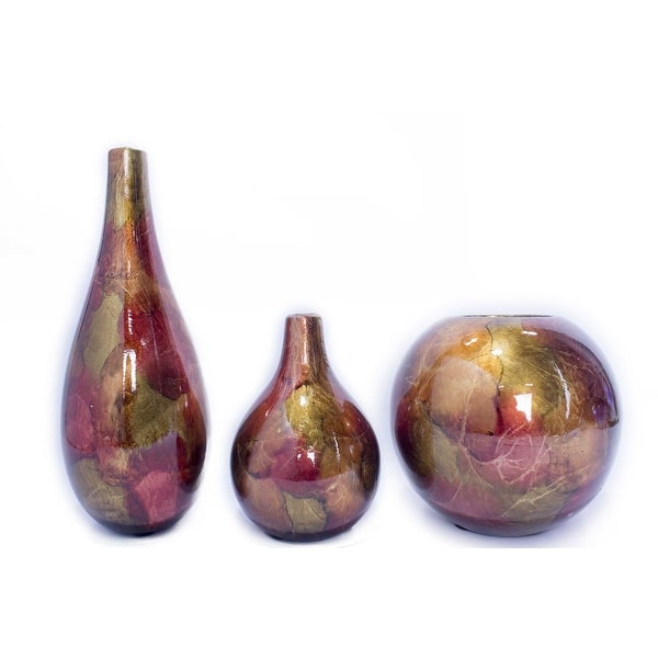 Shop 3 Piece Vase Set Copper Red And Gold On Sale Overstock