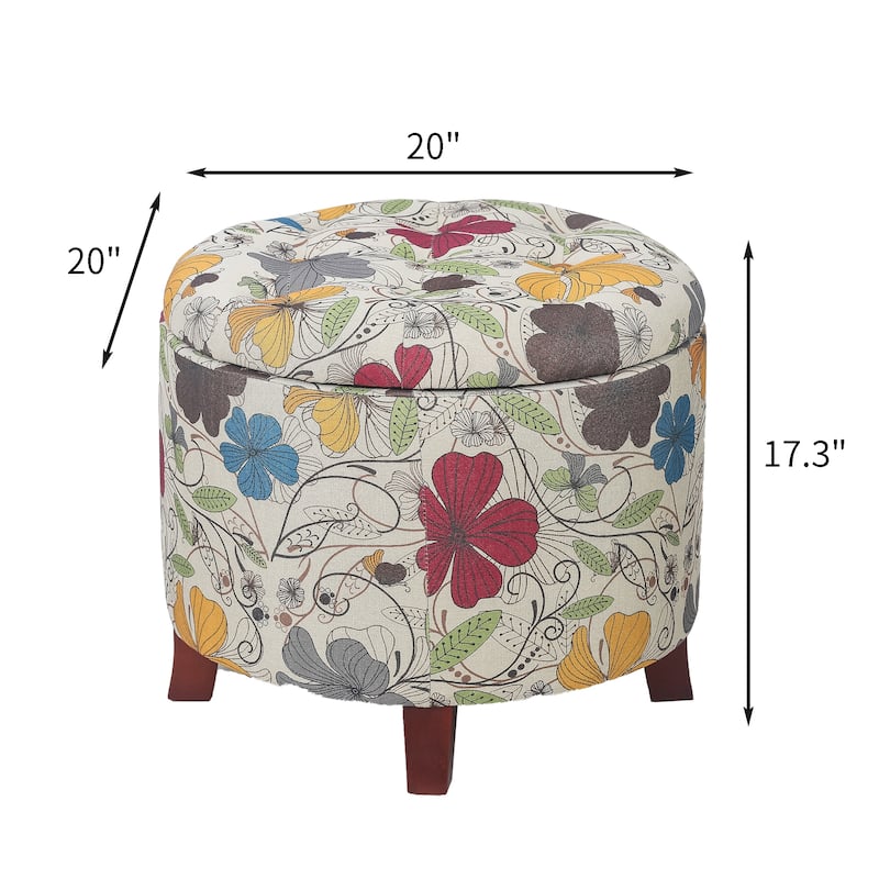 Adeco 20" Tufted Round Ottoman with Storage