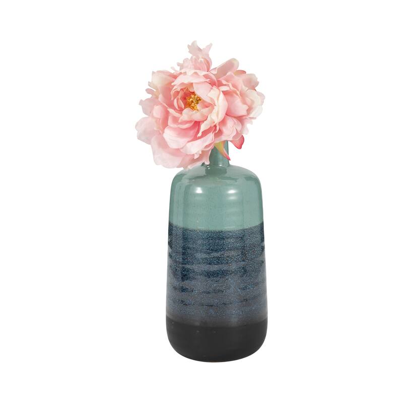 Sagebrook Home 13" Ceramic Vase Contemporary Aqua Green Tri-Colored Speckled Floral Vase - 6" x 6" x 13" - Green