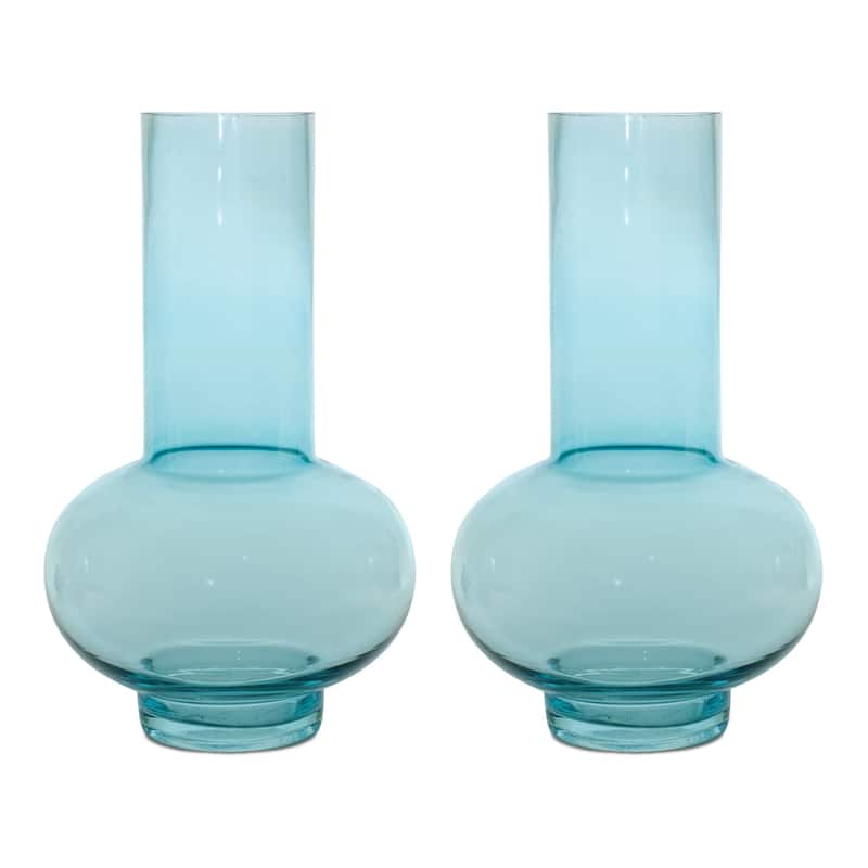 Set of Two Aqua Glass Round Table Vases - 7.00