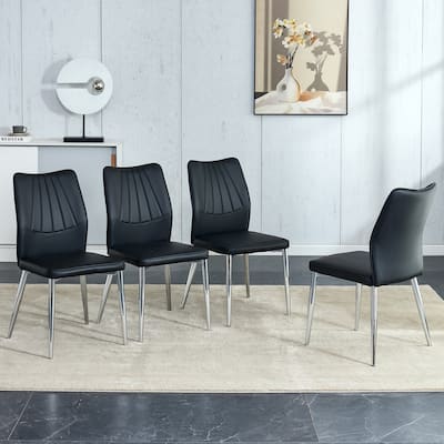 Black Dining Chair Set of 4 Office Table Chair Leather Accent Chair