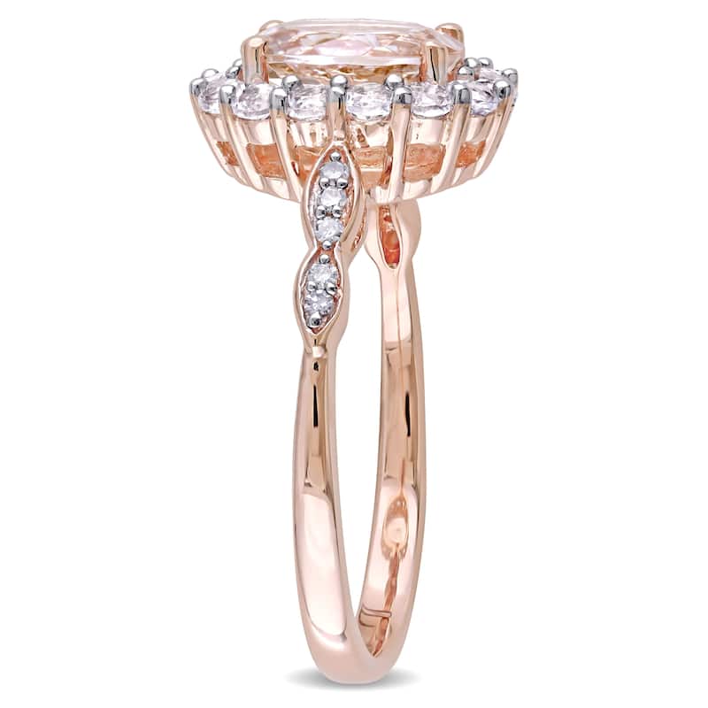 Miadora 14k Rose Gold Oval Morganite, Topaz & 1/10ct TDW Halo Ring, Stud Earrings & Necklace Set