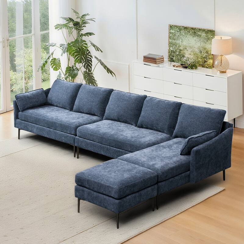 Modern Chenille Sectional Sofa with Reversible Chaise and Ottoman, Perfect for Living Rooms with Sleeper Function