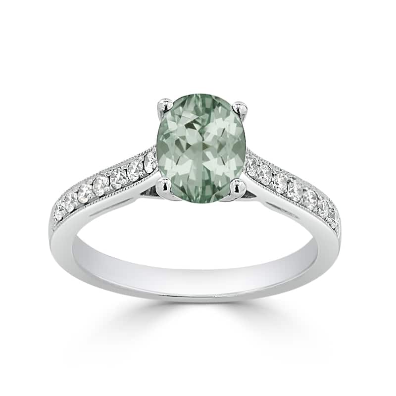 Auriya 3/4ct Fancy Oval Green Amethyst and Diamond Engagement Ring 1/4ctw 14k Gold