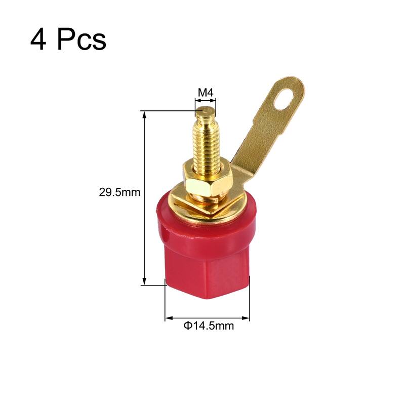 4 Pcs Binding Posts Terminals 4mm Banana Plug Socket + Red and Black - Black, Red , Gold