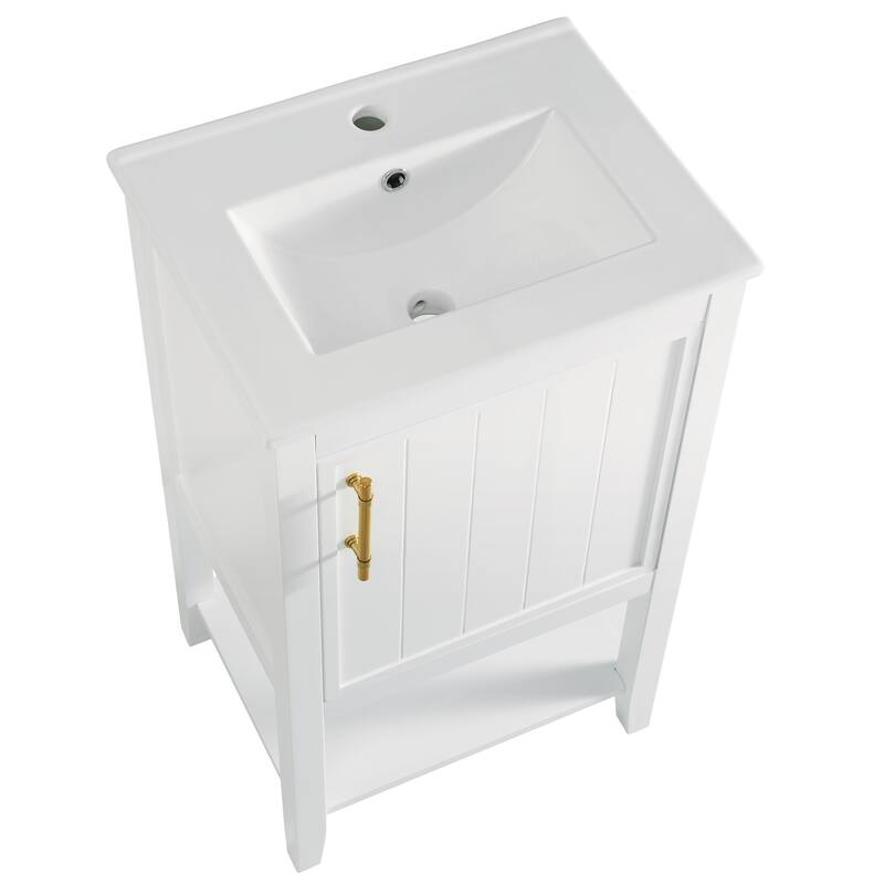 Small Bathroom Vanity with Sink, Bathroom Storage Cabinet with Soft Close Door, Single Vanity with Storage Rack and Open Shelf