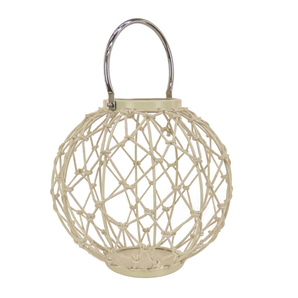 12" Round Rope Weave Candle Lantern, Bleached Sand by National Tree Company - 12 in