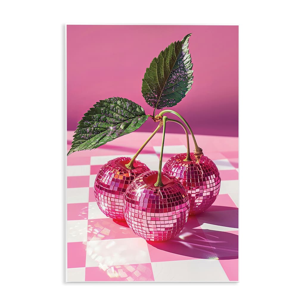Stupell Disco Cherries on Checkered Wall Plaque Art Design By LSR Design Studio