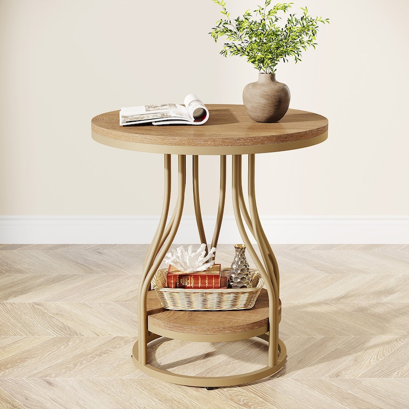 Round End Table, 2-Tier Side Tables, Modern Bedside Table, Small Chirside Tables for Couch Side