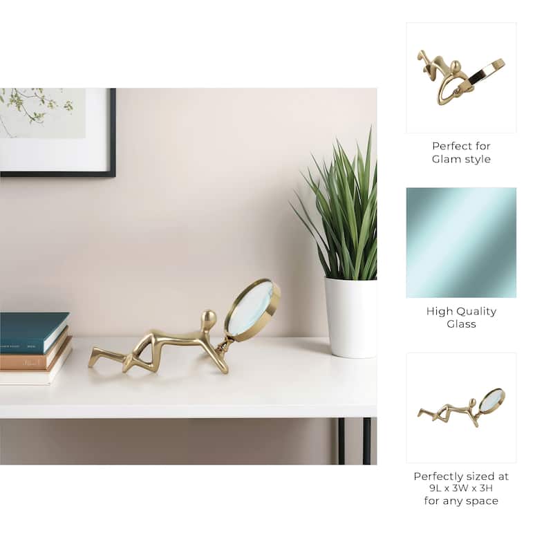 Glass Metal Decorative Object Human Figure Holding Magnifying Glass