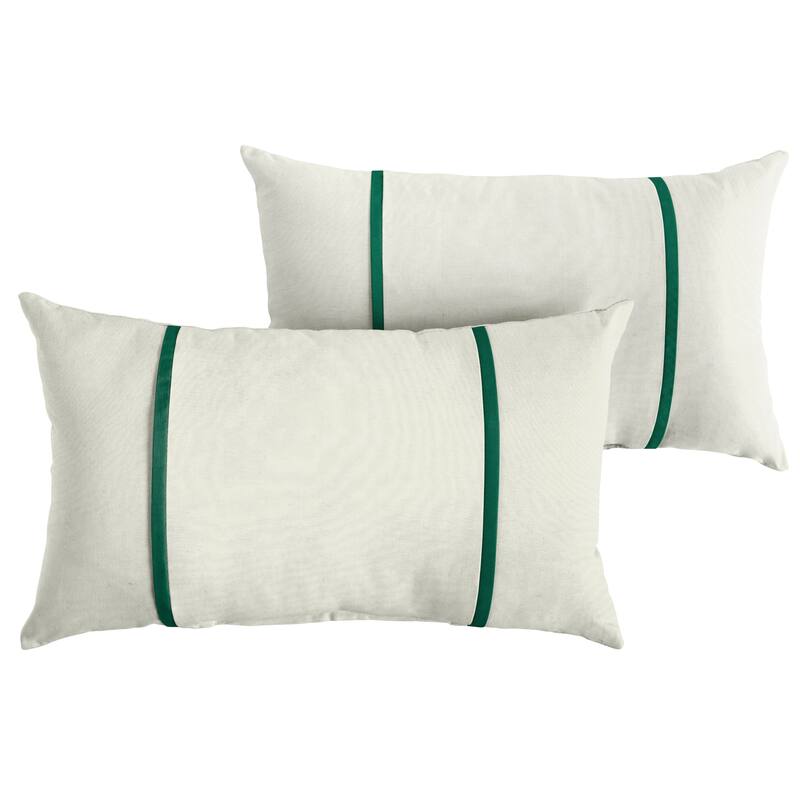 Sorra Home Sunbrella Outdoor Double Petite Flange Pillow Set of 2 - Sunbrella - Canvas Natural/Canvas Forest Green - 14 in H x 24 in W x 6 in D