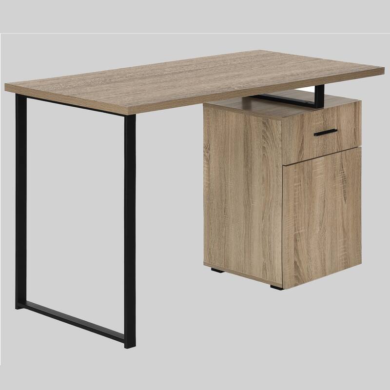 48" Computer Desk with Storage, Left or Right Setup, Dark Taupe Laminate, Black Metal Legs, Modern Work Desk - Taupe