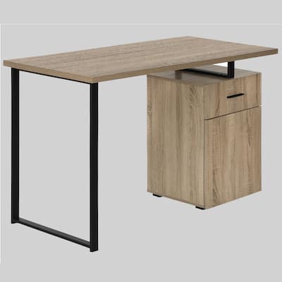 48" Computer Desk with Storage, Left or Right Setup, Dark Taupe Laminate, Black Metal Legs, Modern Work Desk