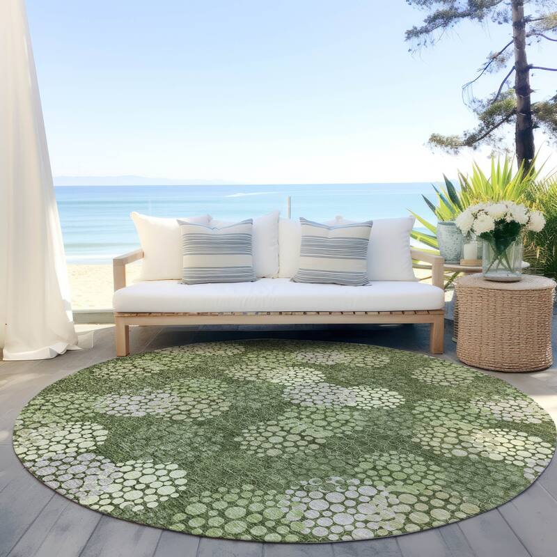 Machine Washable Indoor/ Outdoor Chantille Modern Bubbles Rug - Olive - 8' x 8'