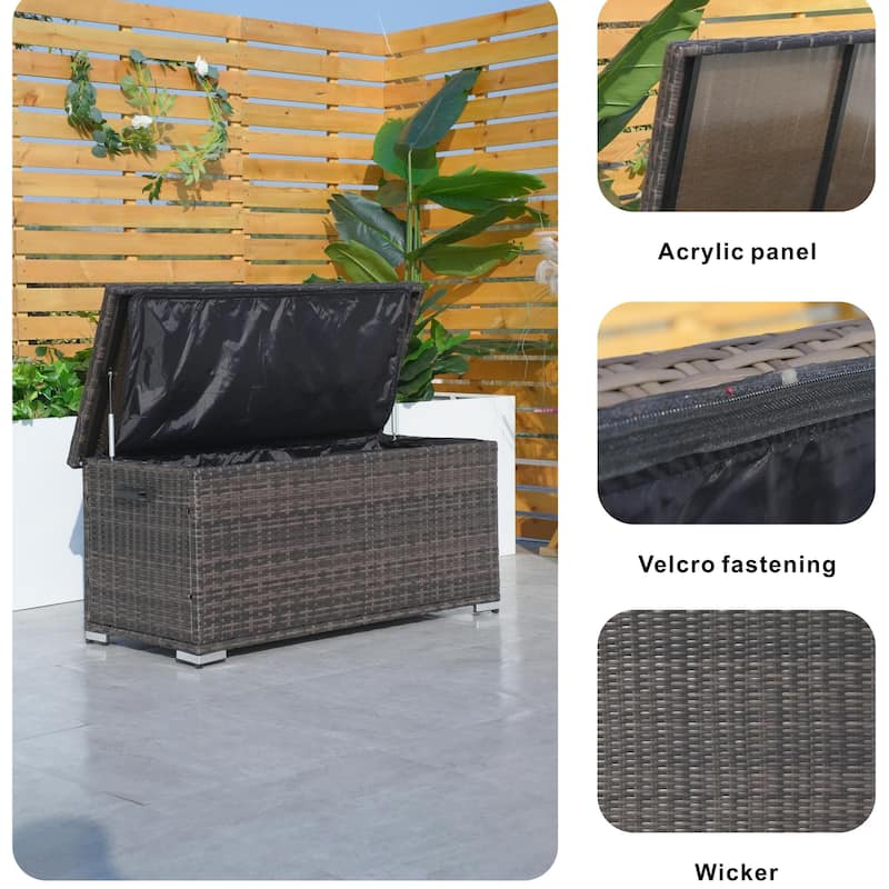64 / 131 Gallon Outdoor Rattan Storage Deck Box with Metal Frame