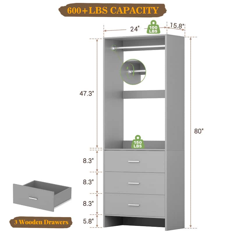 Cimly Freestanding Closet Sytem, Closet Organizer Wardrobe for Walk-in and Reach-in Closet