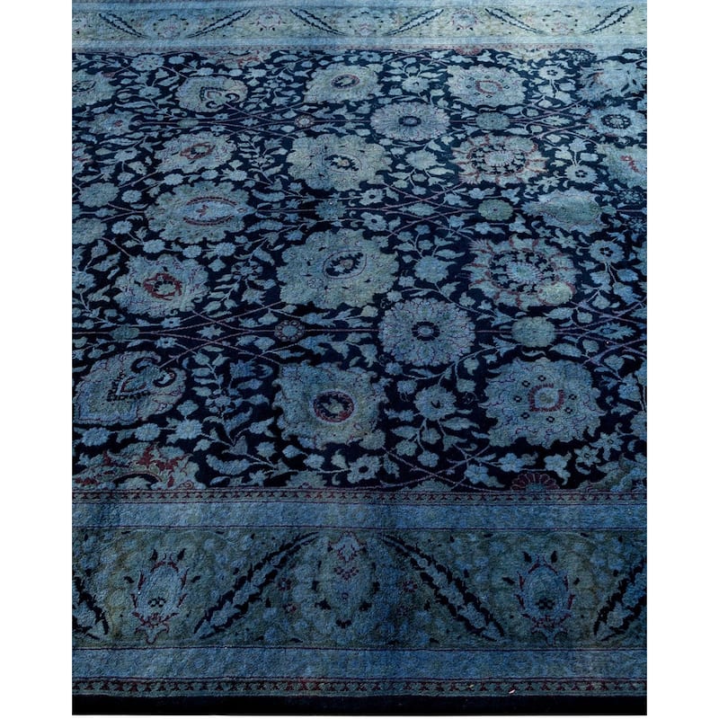 Overton Hand Knotted Wool Vintage Inspired Modern Contemporary Overdyed Blue Area Rug - 6' 3" x 8' 9"