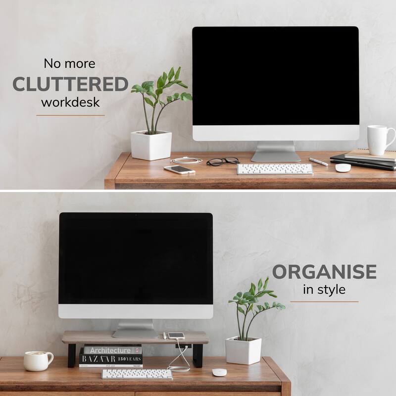 Jani Wood Monitor Stand Riser Desk - Ergonomic Design Stand, Desktop Organizer Table for Home, Office Workspace, Gaming Desk