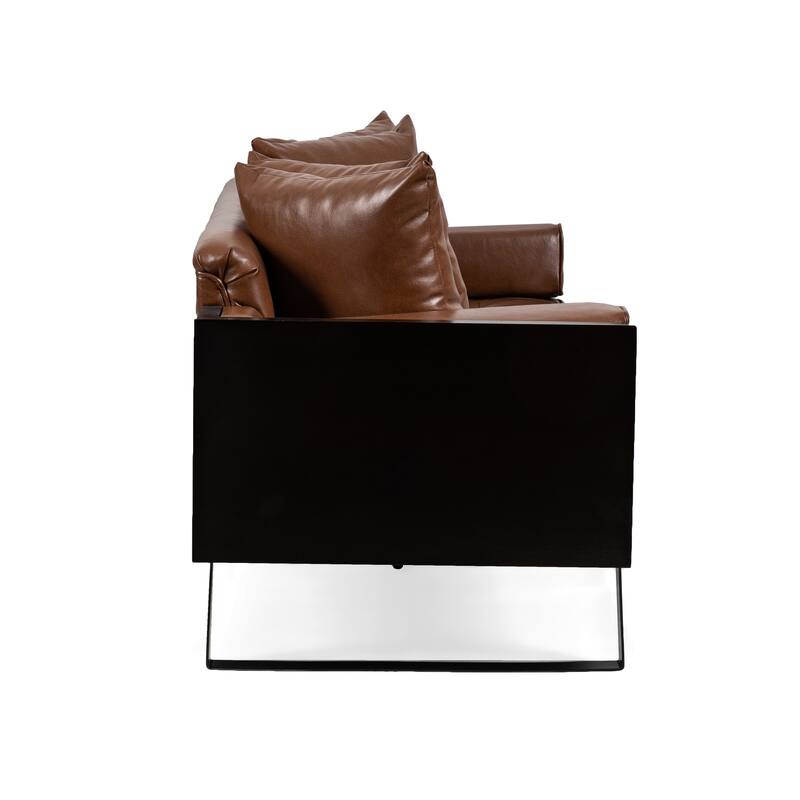 Contemporary Oversize PU Upholstered Loveseat with Pillows