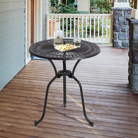Pellebant Outdoor Aluminum Table with Umbrella Hole - 27.36"Lx27.36"Wx27.56"H
