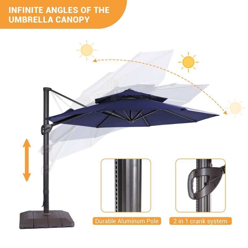 LIVOOSUN 11Ft Double Top Patio Hanging Octagon Cantilever Umbrella with 360-degree Rotating Canopy, Red