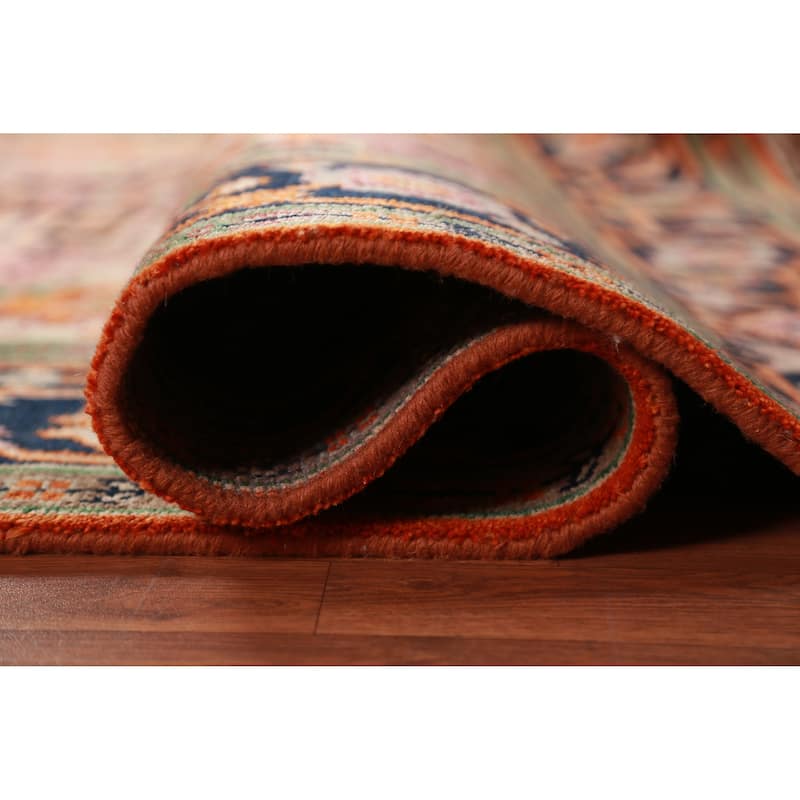 Orange Medallion Heriz Serapi Oriental Rug Hand-Knotted Wool Carpet - 8'1" x 9'11"