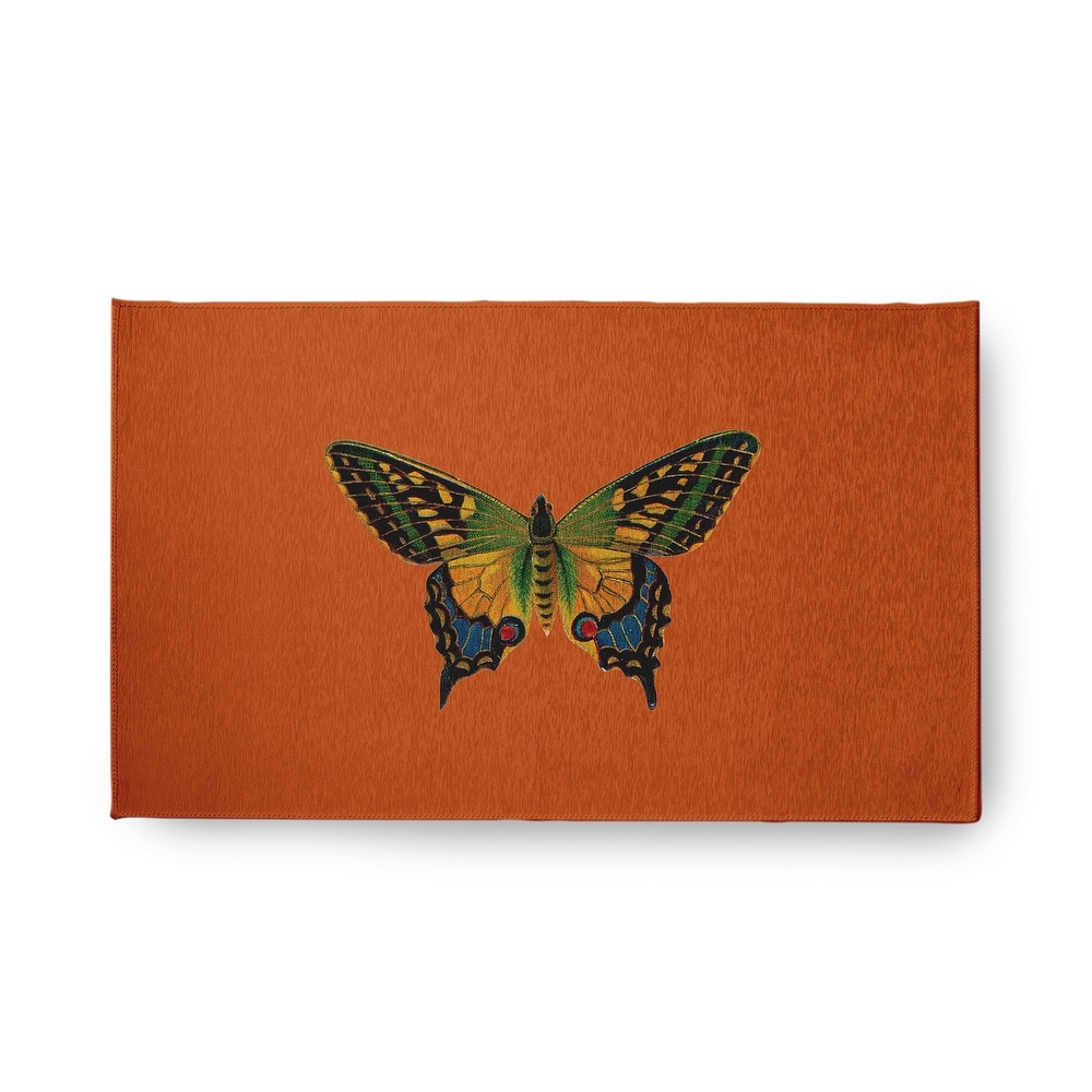 Colorful Butterfly Swallowtail Novelty Chenille Area Rug