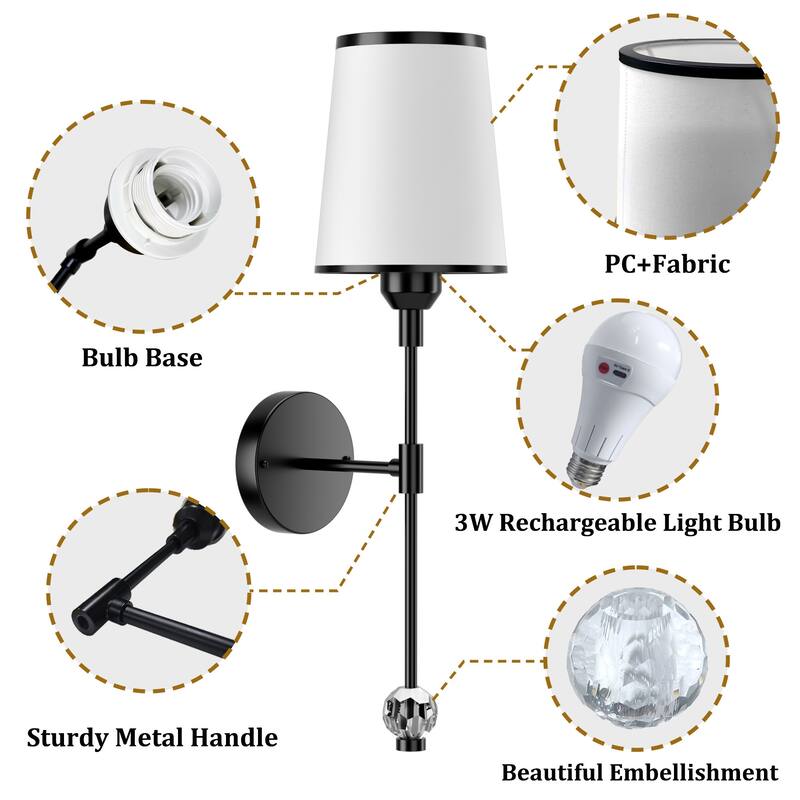 2-Pack Battery Operated Wall Sconces Rechargeable with Remote Control Dimmable 15-Color Light - N/A