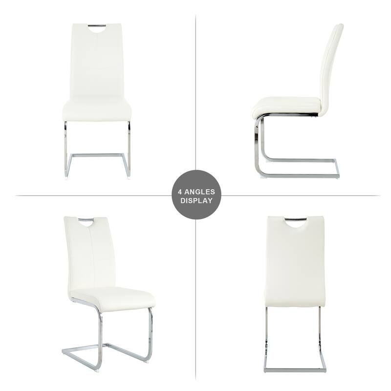 Set of 2,Dining Chairs with Faux Leather Padded Seat Upholstered Chair with Chrome Metal Legs