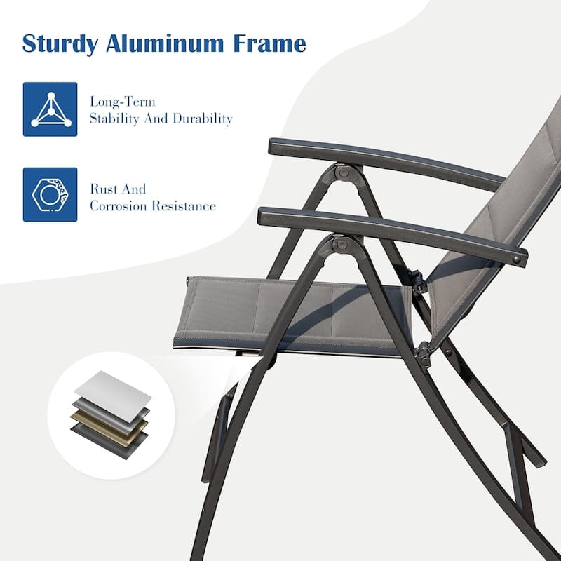 Patio Folding Chairs Set of 2, Padded Textilene Fabric Seat