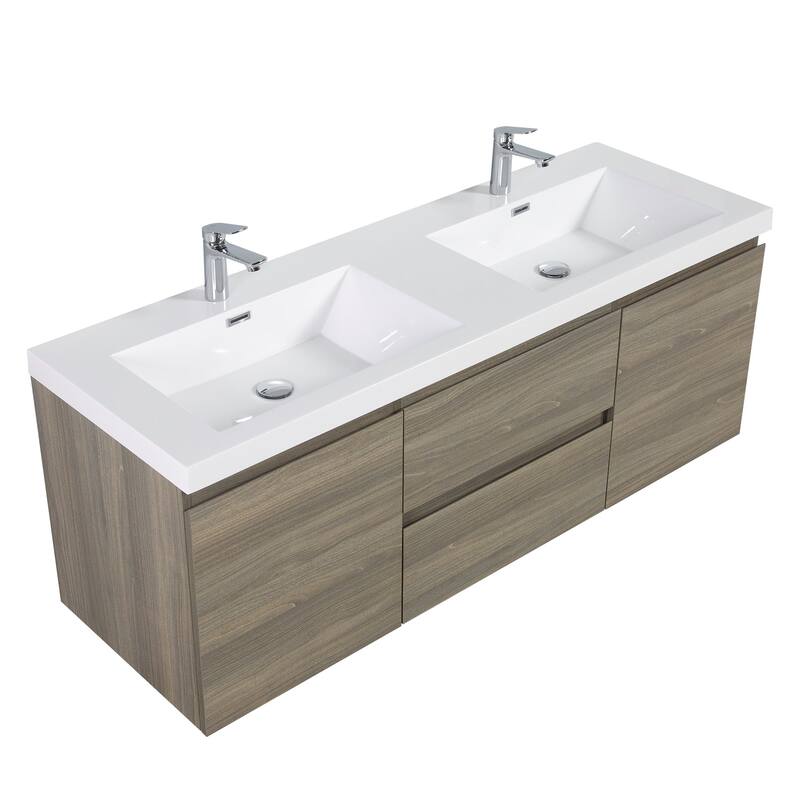 Plywood Floating Bathroom Vanity with Integrated Resin Sink