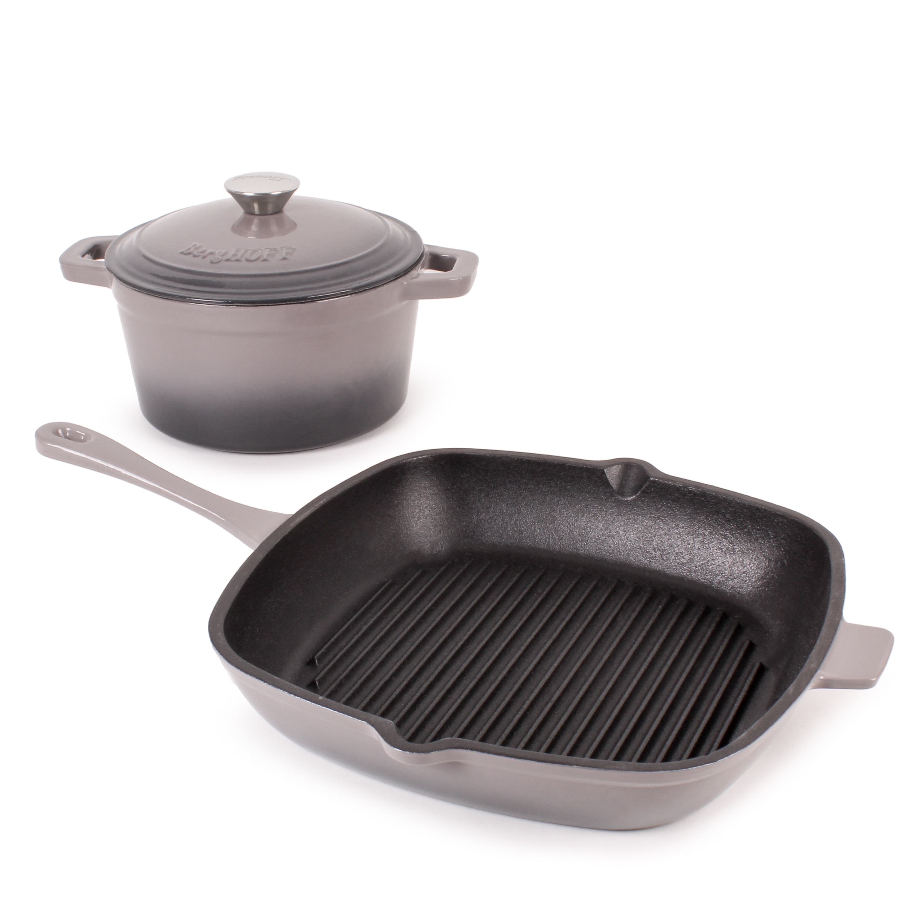 BergHOFF Neo 3Pc Cast Iron Cookware Set, 3qt. Covered Dutch Oven & 10 Fry  Pan, Oyster