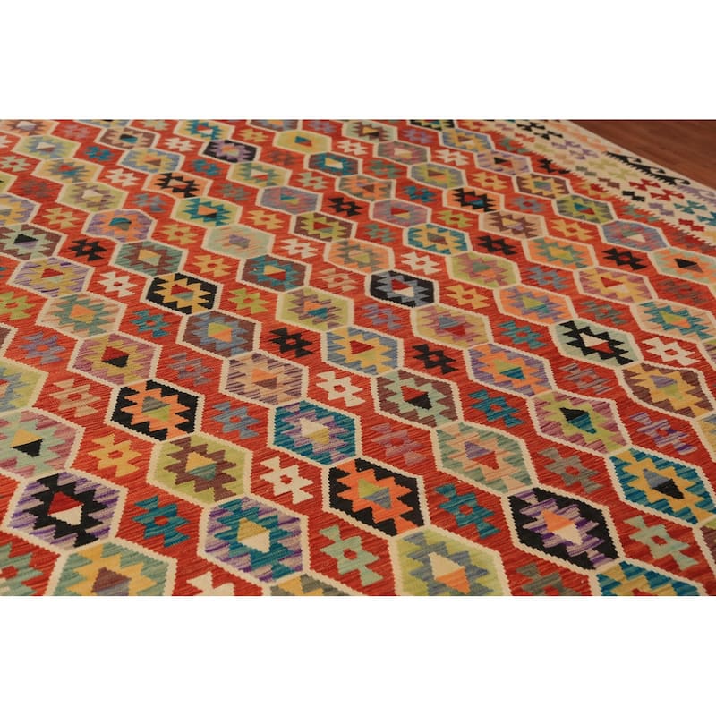 Reversable Kilim Oriental Area Rug Hand-Woven Wool Carpet - 10'3"x 13'0"