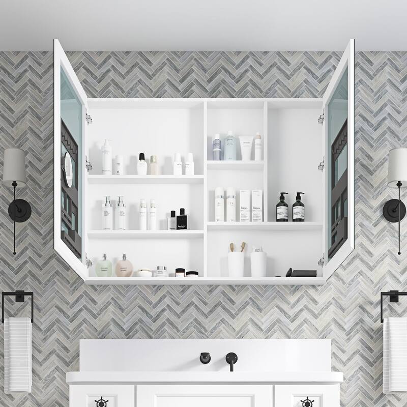 Frameless Bathroom Medicine Cabinet with Beveled Mirror Edges, Left Opening Door, Soft-Closing Hinges