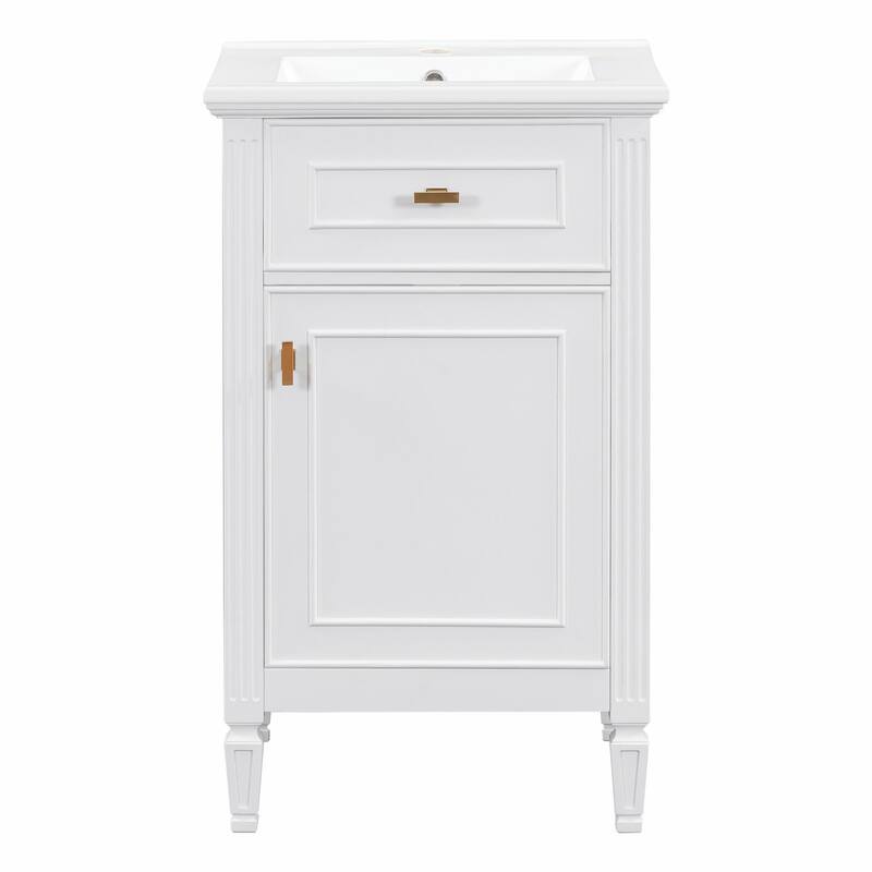 20" Bathroom Vanity, Sink with Solid Wood Legs, Adjustable Shelf, Tilt-Out Drawer