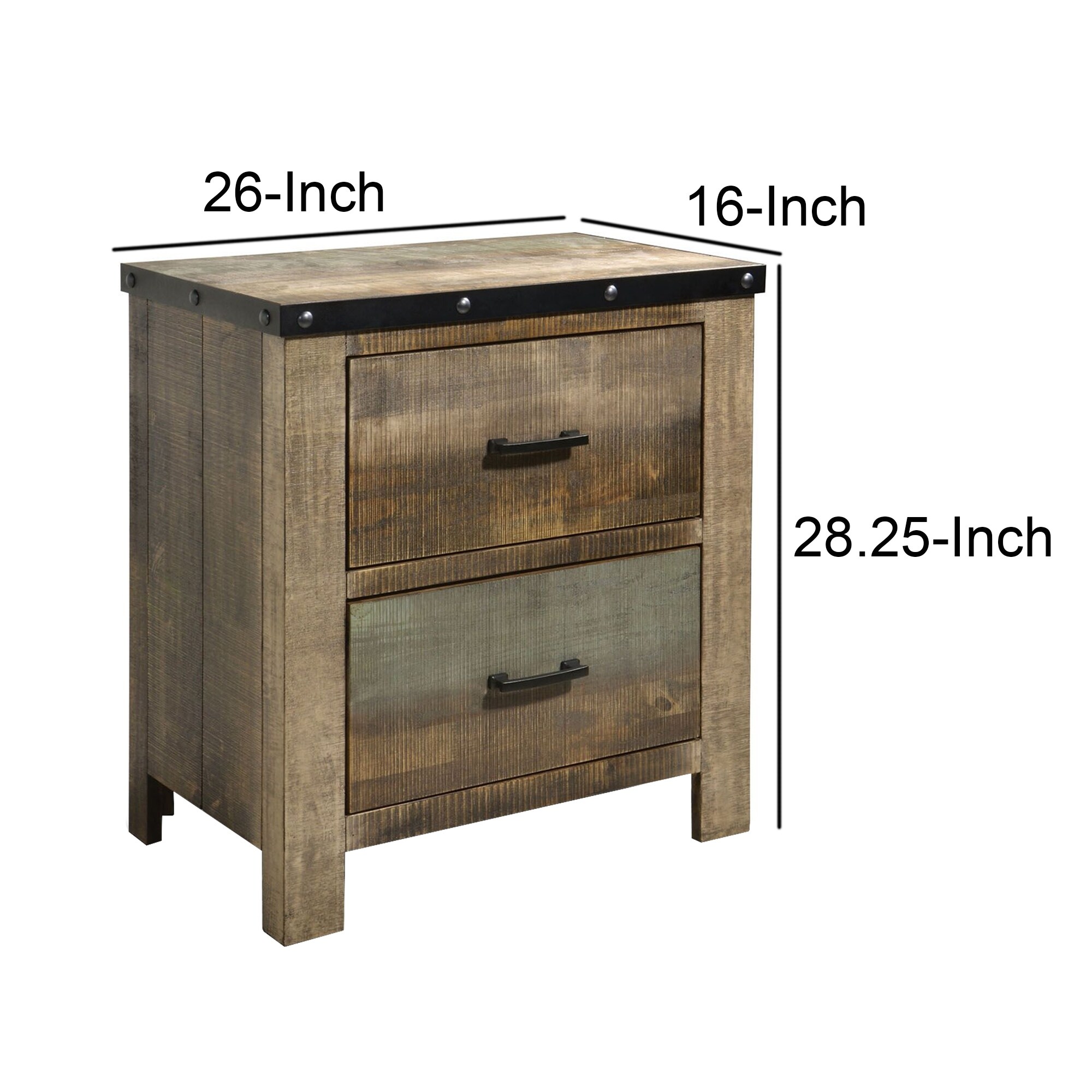 Shop Wooden Nightstand With Rough Sawn Design Rivet Banding Brown Overstock 23553860