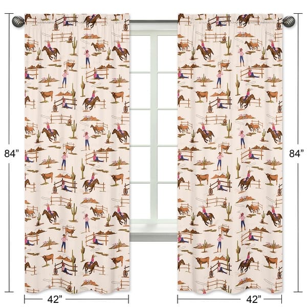 Sweet Jojo Designs Western Cowgirl Girl 84in Window Treatment Curtain Panel Pair Wild West Vintage Animal Southwest Pink Blue