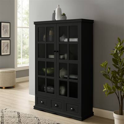 Tempered Glass Doors Curio Cabinet w/ Adjustable Shelf, Triple Drawers